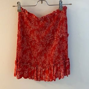 Red Stretch Paisley/Aztec Print Mini Skirt